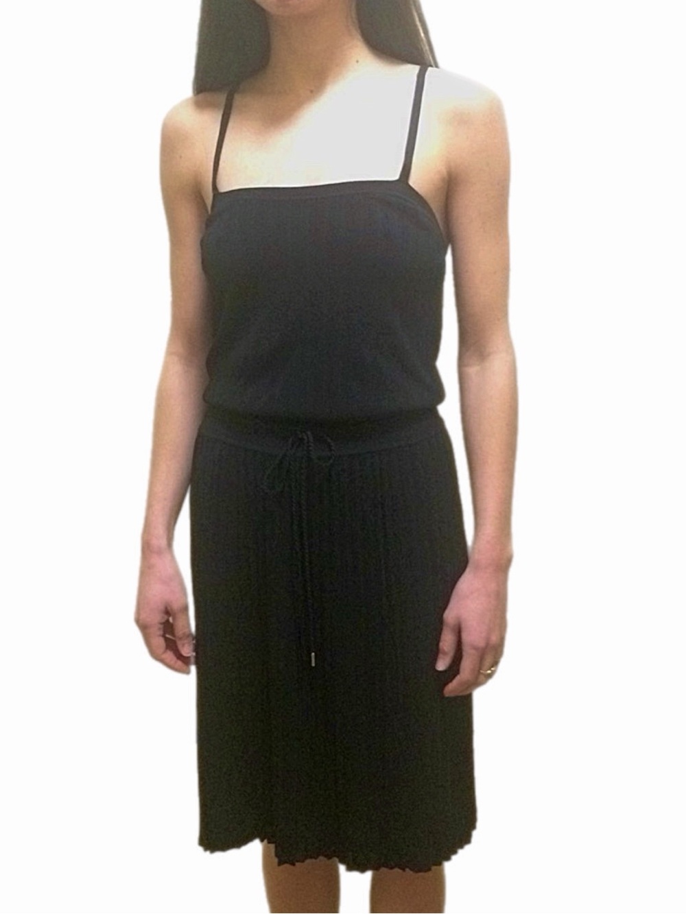 Gucci Black Silky Knit Pleated Drop Waist Strappy Midi Dress Tassel Tie Belt S - Picture 2 of 16